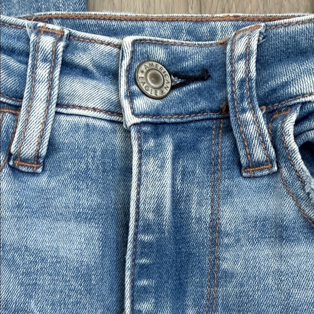 American Eagle High waisted Distressed Blue Skinny Jeans size 000 - Picture 5 of 15